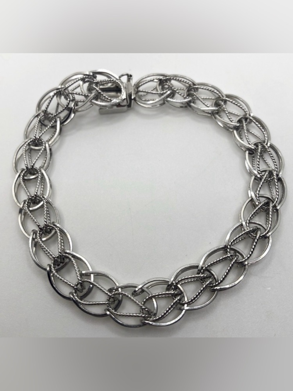 Vtg Sterling Silver Woven Link Charm Bracelet Slide Lock Clasp 7.5” L .4” W 12g